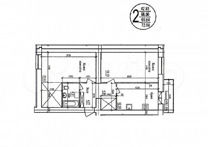 2-к. квартира, 72 м², 4/10 эт.