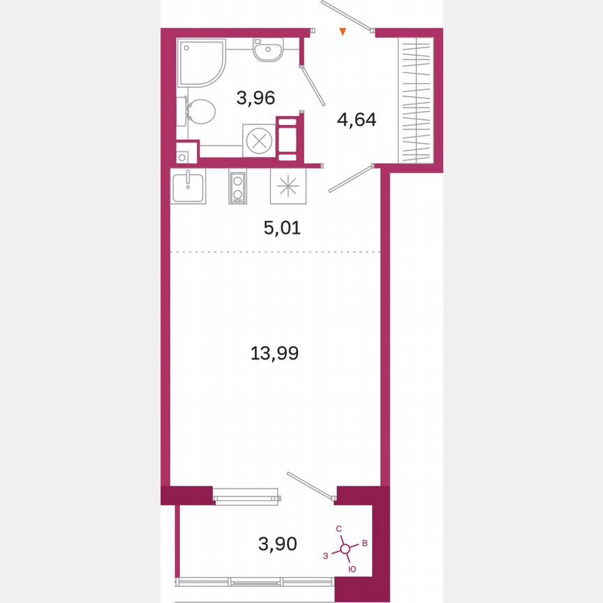 Квартира-студия, 29,6 м², 3/10 эт.