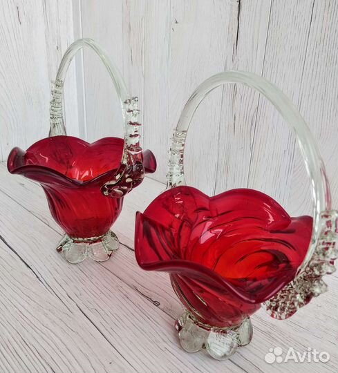 Конфетница. Сахарница. Цветное стекло СССР. Винтаж