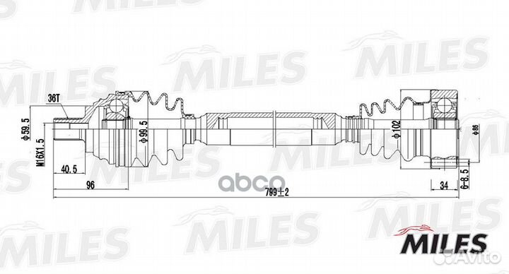 Привод в сборе правый audi A3/golf 1.6 03- (GKN