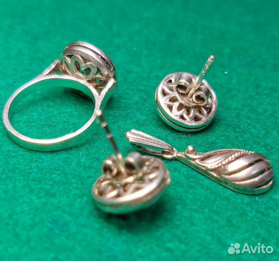 Кольцо, серьги, кулон серебро 875 Монголия