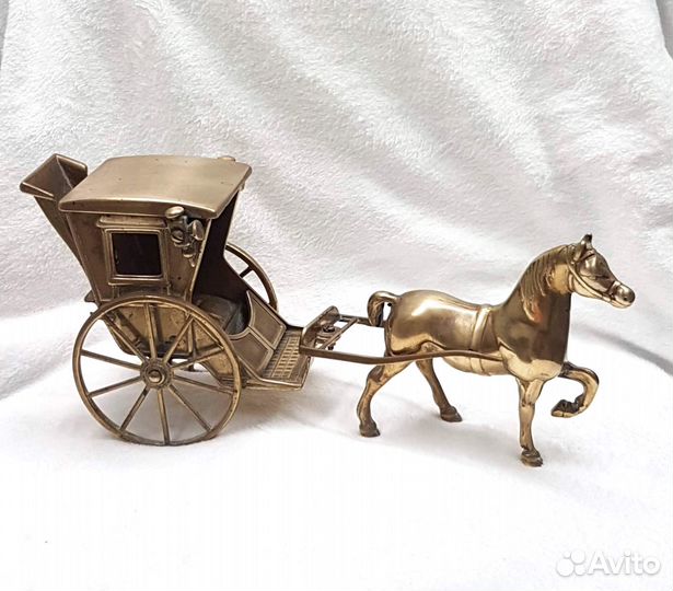 Каминная статуэтка фигура Лошадь с Каретой латунь