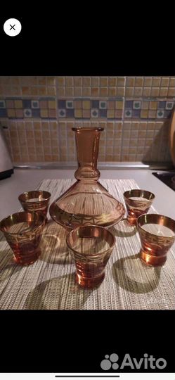 Графин цветное стекло ссср, пять рюмок