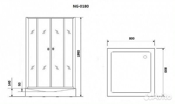Душ. уголок NG-0180-14 (800х800х1950)