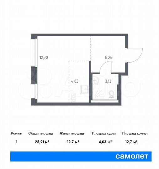 Квартира-студия, 25,9 м², 1/7 эт.