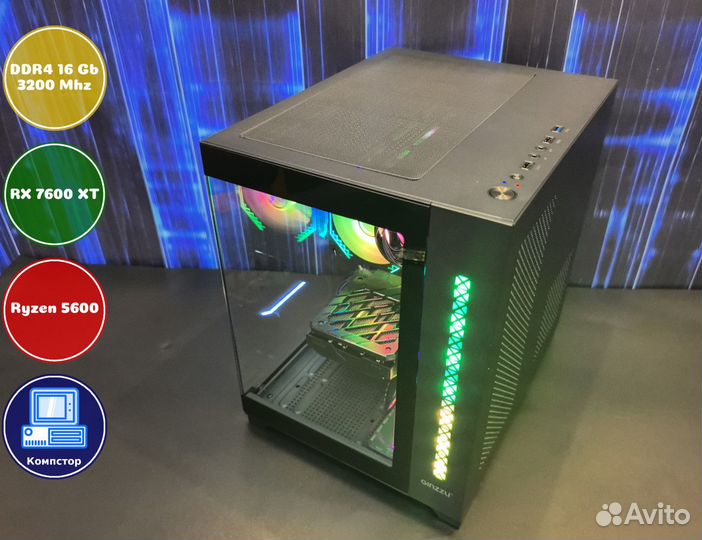 Мощный пк 2024 AMD5600-RX7600XT-16DDR4-UOG3801-A520