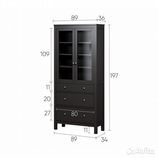 Стеклянный шкаф витрина IKEA Hemnes