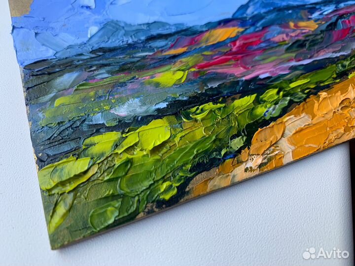 Картина маслом горы Кавказ Машук Бештау поле