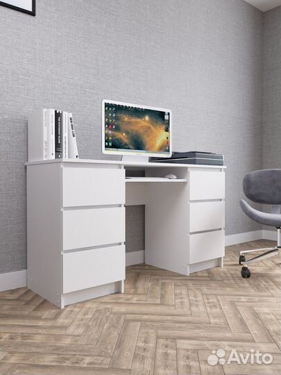 Компьютерный / письменный стол 6 ящ белый и графит