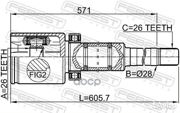 Шрус внутренний R 26x28x26 volvo S80 2007- febe