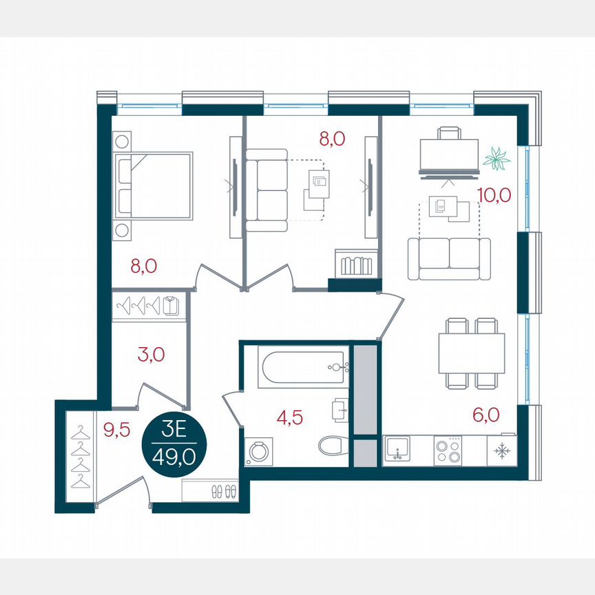 2-к. квартира, 49 м², 29/32 эт.