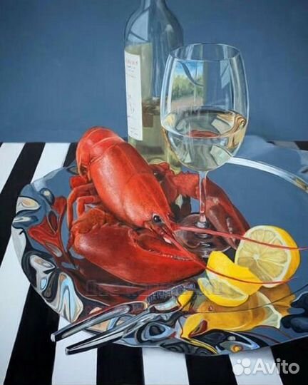 Картина по номерам 40x50 Белое вино с лобстером