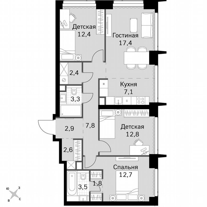 3-к. квартира, 86,7 м², 15/60 эт.