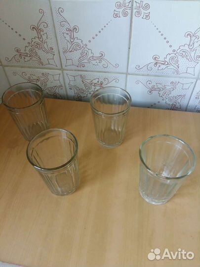 4 Граненых стакана 250 мл СССР, новый графин 0,5 л