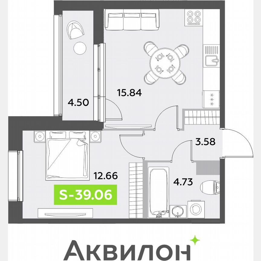 1-к. квартира, 39,1 м², 4/12 эт.