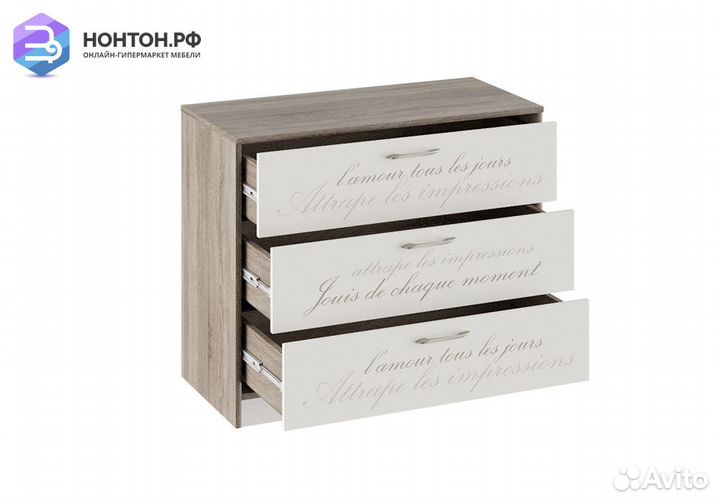 Комод Брауни фон бежевый с рисунком / дуб сонома т