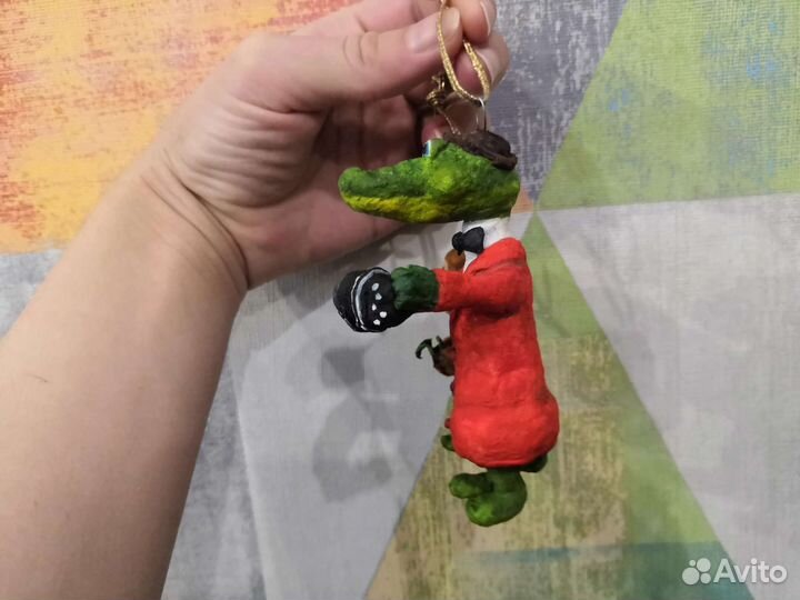 Ватная новогодняя елочная игрушка Чебурашка и Гена