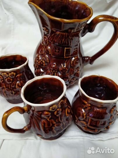 Кувшин и три кружки керамика