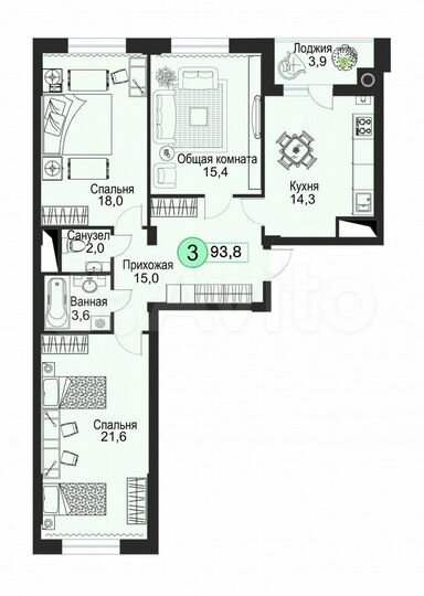 3-к. квартира, 93,8 м², 5/8 эт.
