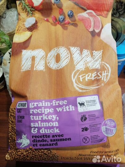 Сухой корм д/кошек NOW с лососем, индейкой, 3 кг