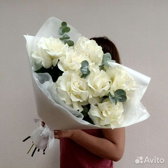 Белый букет из французских роз