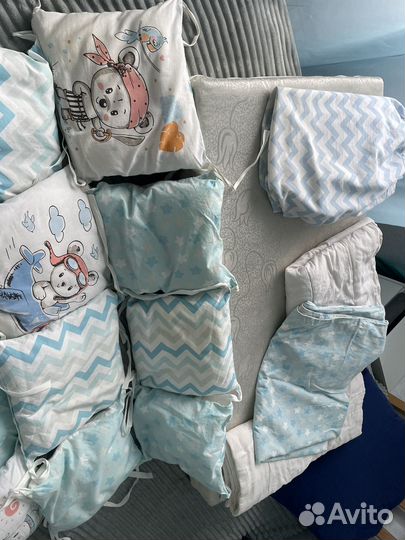 Бортики+ постельное бельё+ пружинный матрас