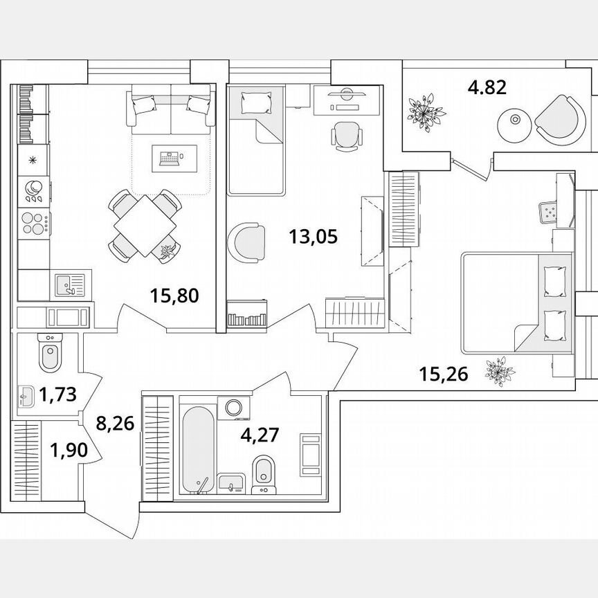 2-к. квартира, 62,7 м², 12/18 эт.