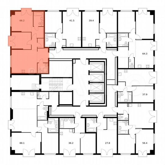 2-к. квартира, 66,2 м², 8/32 эт.
