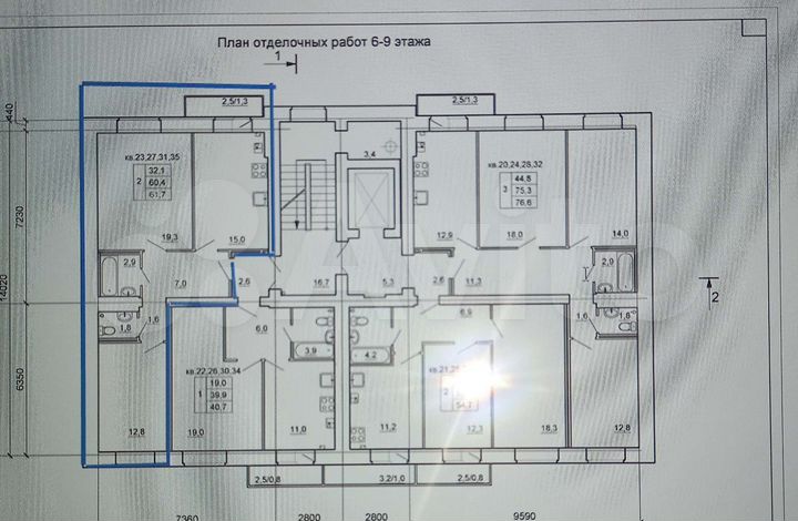 2-к. квартира, 61,4 м², 5/9 эт.
