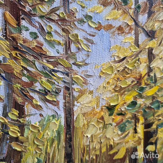 Пейзаж картина маслом осенний лес деревья природа