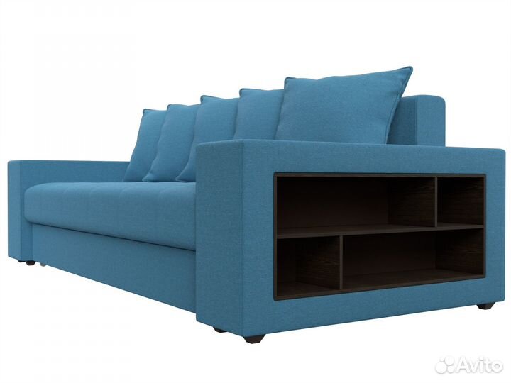 Диван прямой Дубай полки справа, рогожка, амур голубой
