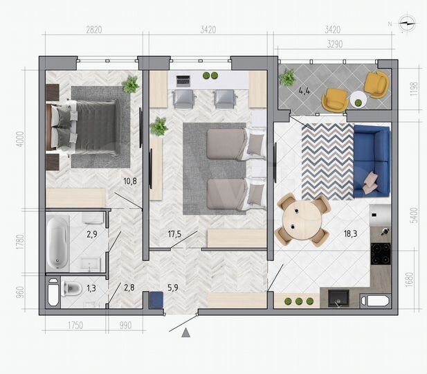 2-к. квартира, 61,7 м², 9/18 эт.