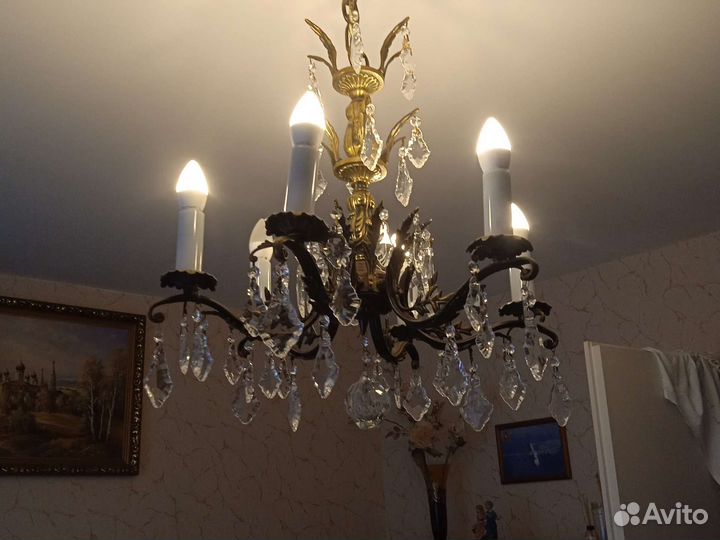 Люстра бронзовая с хрусталём СССР