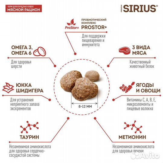 Sirius сухой корм для кошек, мясной рацион