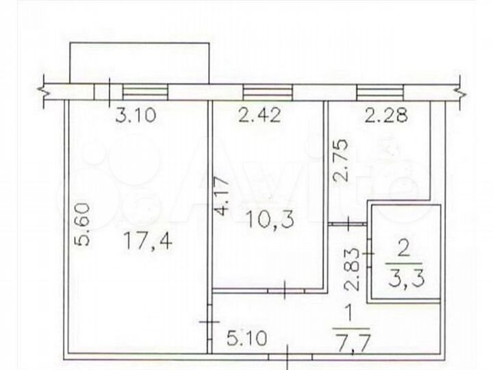 2-к. квартира, 43 м², 3/5 эт.
