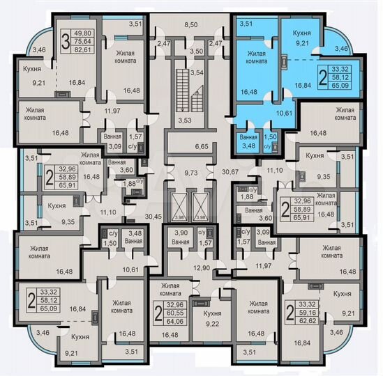 2-к. квартира, 65,1 м², 11/19 эт.