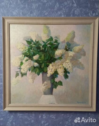 Картина маслом на холсте ваза с сиренью