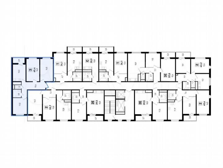 3-к. квартира, 65,4 м², 2/14 эт.