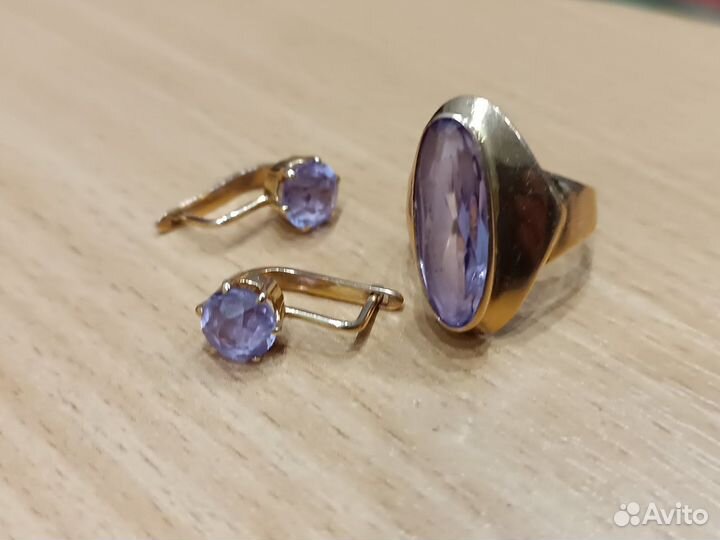 Серьги, кольцо с Александритом СССР