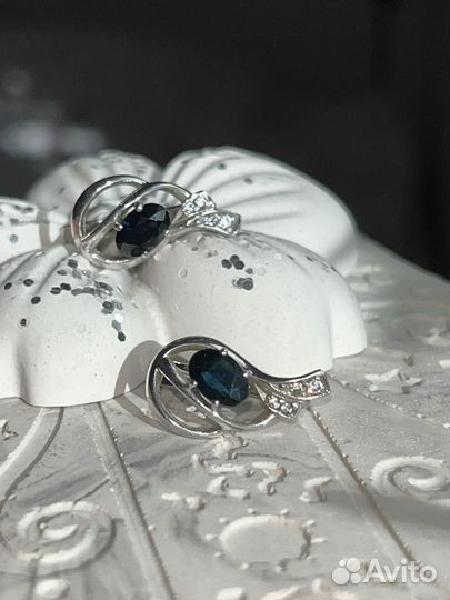 Серьги серебро с натуральными сапфирами