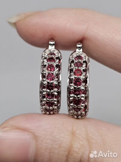 Серебряные серьги конго с рубинами