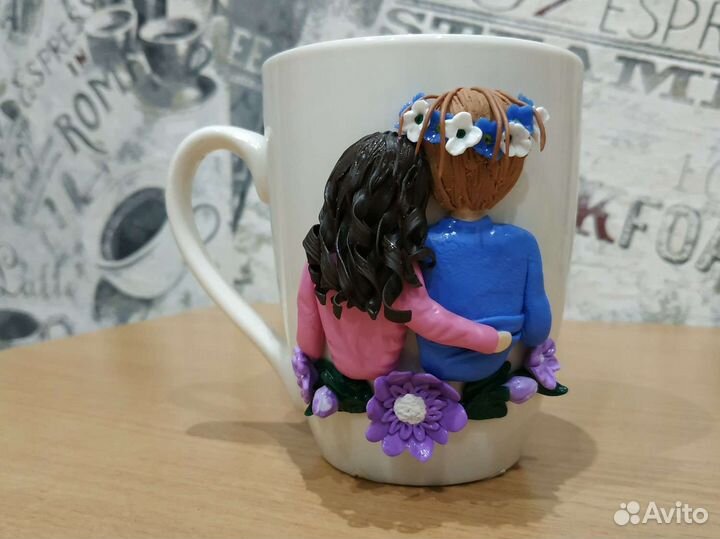 Кружки, чашки с декором из полимерной глины