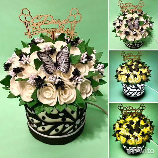 Композиции из роз с диодной подсветкой