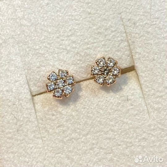 Золотые серьги пусеты с фианитами