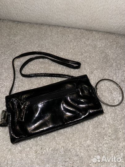 Клатч женский черный лаковый сумочка на руку бант