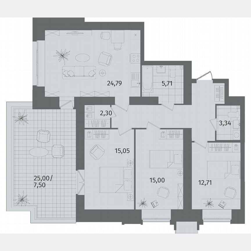 3-к. квартира, 100,5 м², 12/13 эт.
