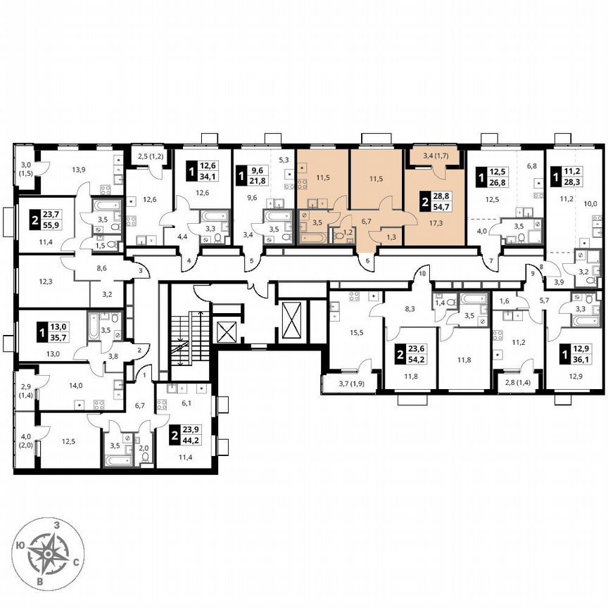 2-к. квартира, 54,7 м², 11/16 эт.