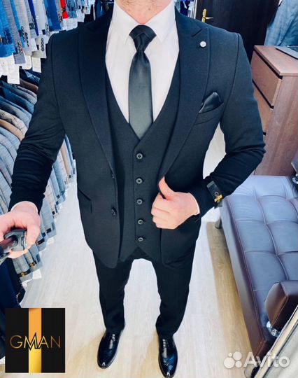 Мужской костюм черный стрейч