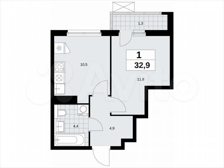 1-к. квартира, 32,9 м², 12/19 эт.