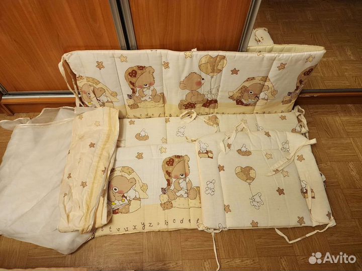 Бортики в кроватку двусторонние + балдахин